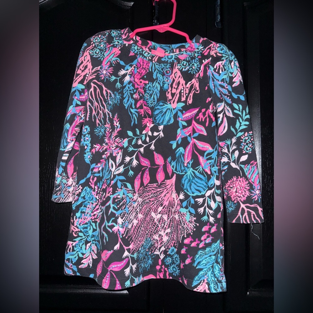 Lilly Pulitzer Pink and Blue Floral Dress XS (2-3)